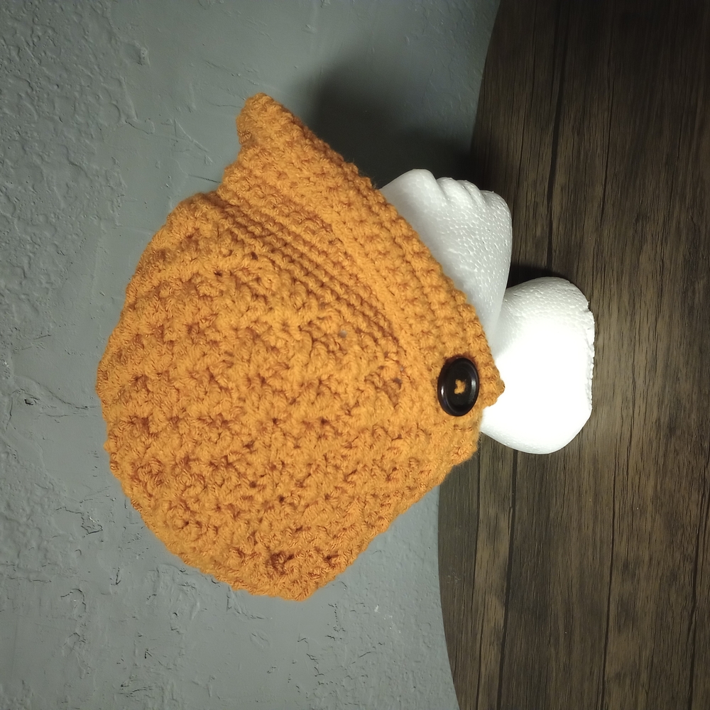 Handmade Orange Crochet Hat with Button